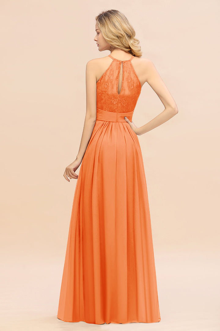 A-Line Halter Ruffles Sleeveless Floor-Length Dress-koscy