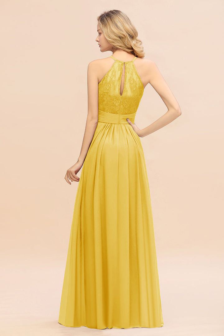 A-Line Halter Ruffles Sleeveless Floor-Length Dress-koscy