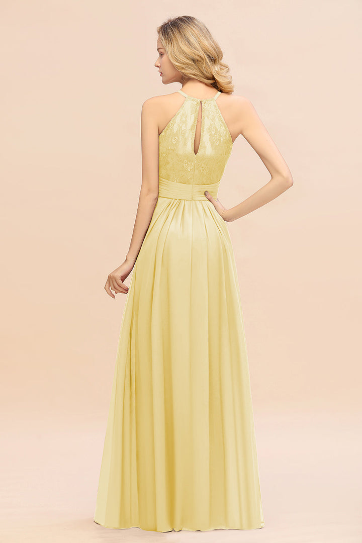 A-Line Halter Ruffles Sleeveless Floor-Length Dress-koscy