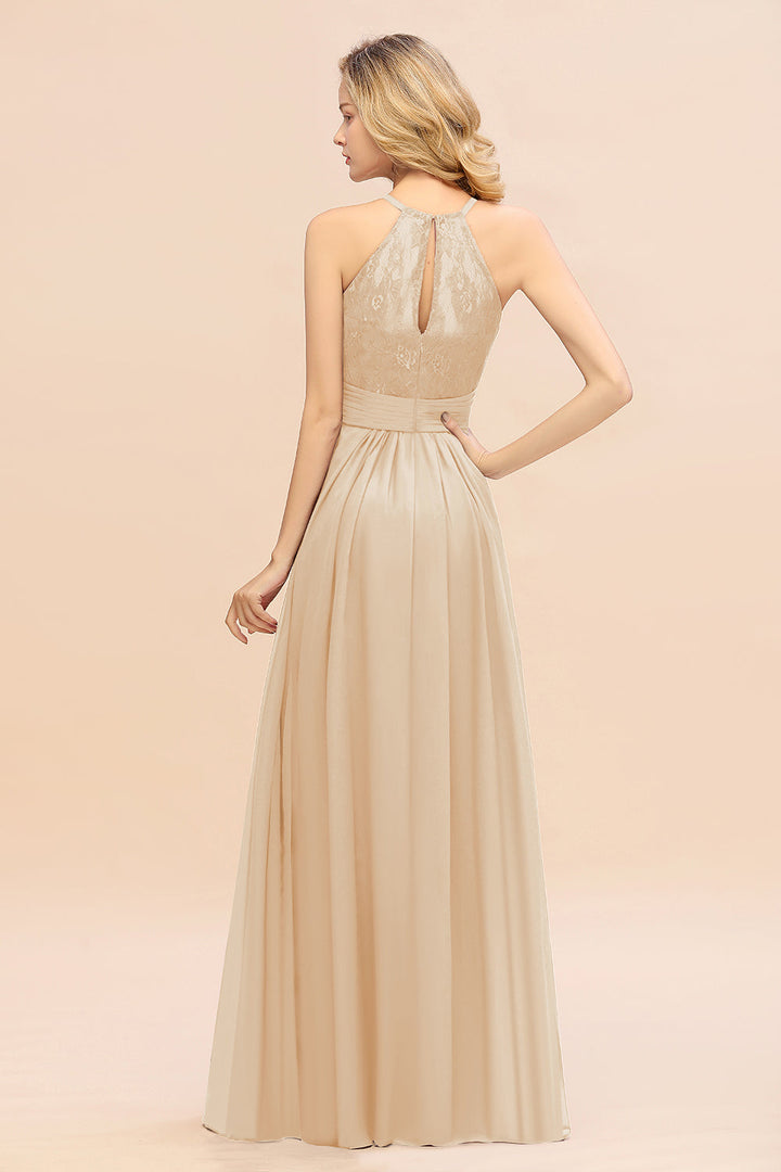 A-Line Halter Ruffles Sleeveless Floor-Length Dress-koscy