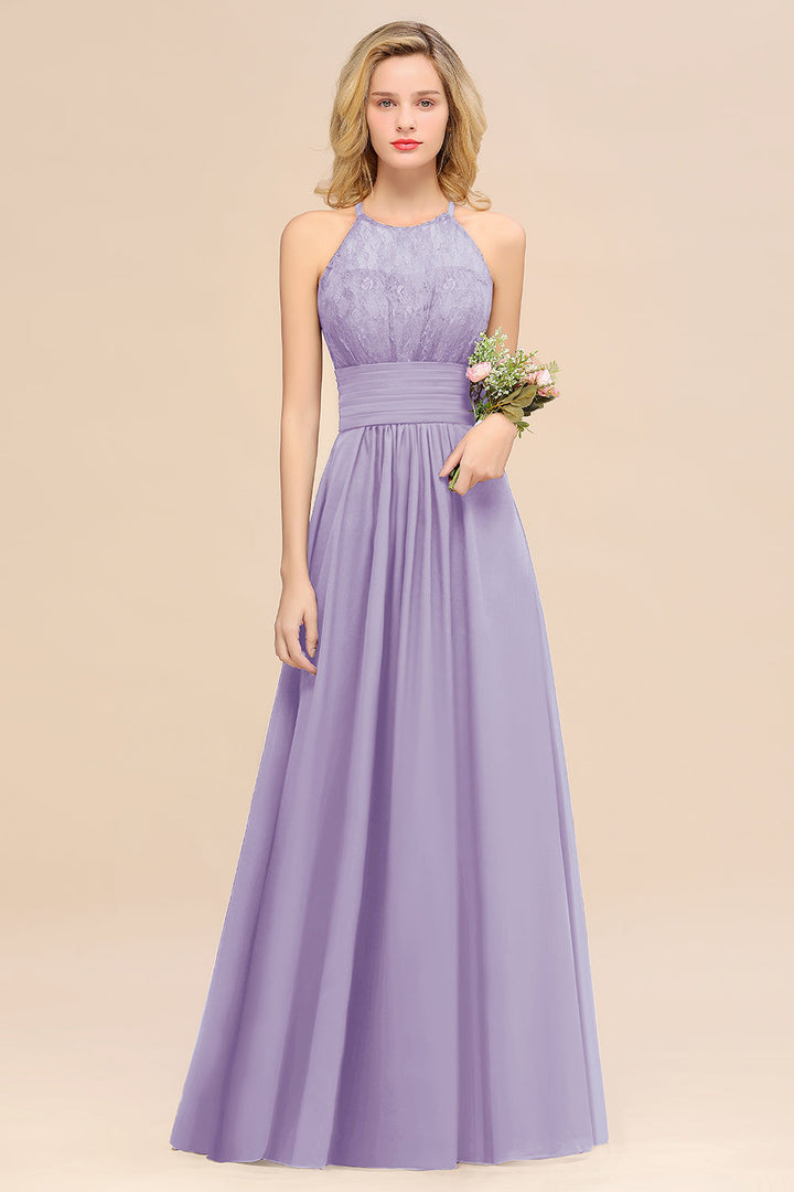 A-Line Halter Ruffles Sleeveless Floor-Length Dress-koscy