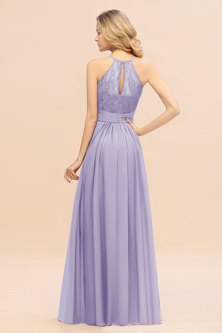 A-Line Halter Ruffles Sleeveless Floor-Length Dress-koscy