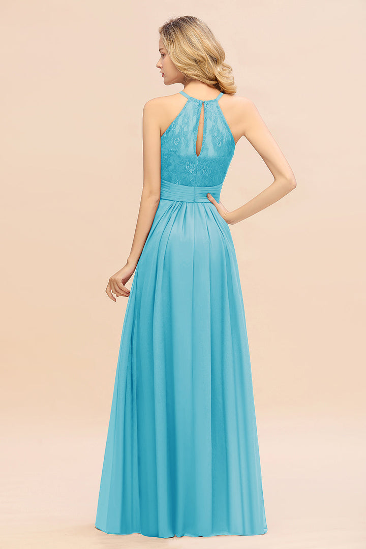 A-Line Halter Ruffles Sleeveless Floor-Length Dress-koscy