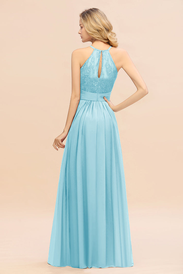 A-Line Halter Ruffles Sleeveless Floor-Length Dress-koscy