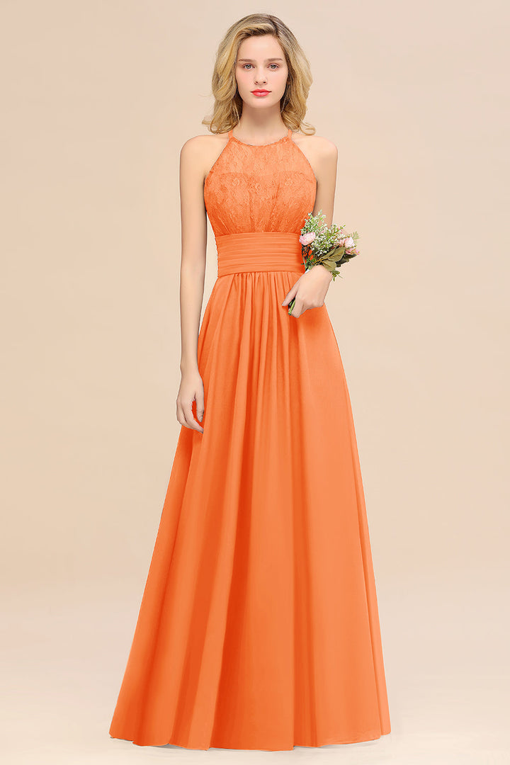 A-Line Halter Ruffles Sleeveless Floor-Length Dress-koscy