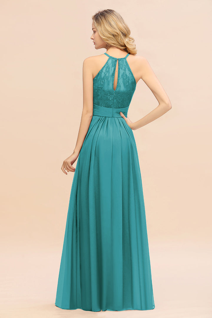 A-Line Halter Ruffles Sleeveless Floor-Length Dress-koscy