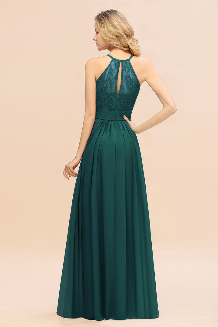 A-Line Halter Ruffles Sleeveless Floor-Length Dress-koscy