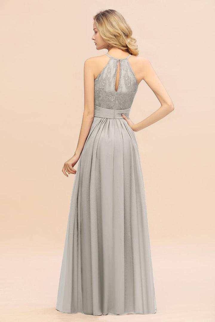 A-Line Halter Ruffles Sleeveless Floor-Length Dress-koscy