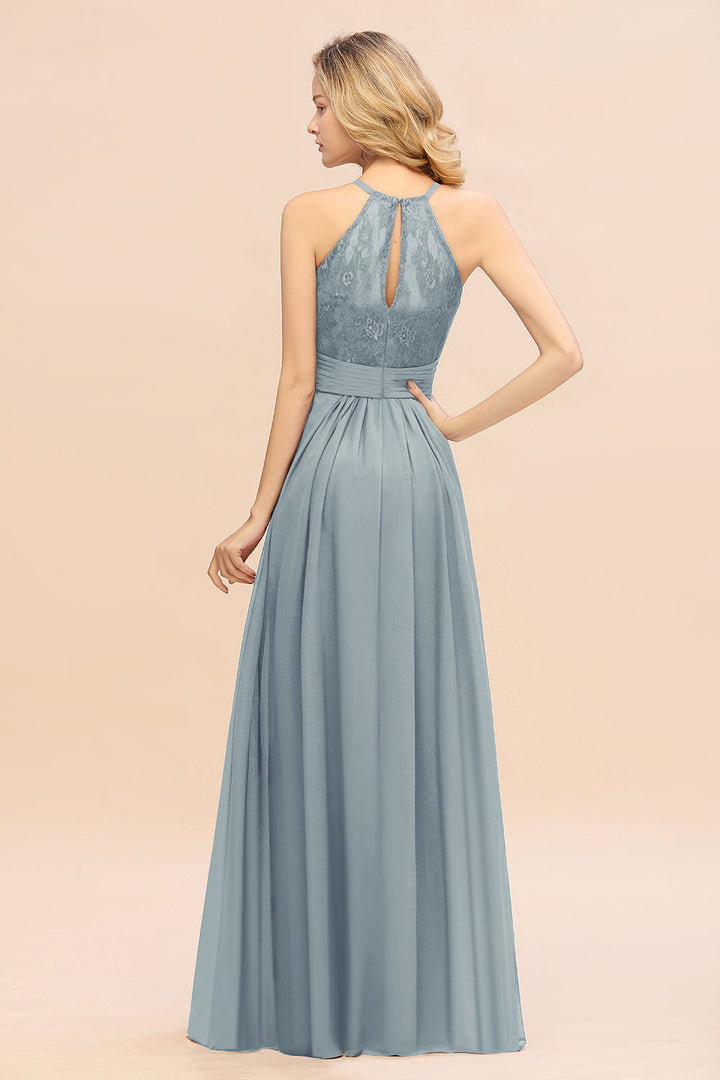 A-Line Halter Ruffles Sleeveless Floor-Length Dress-koscy