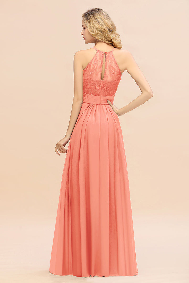 A-Line Halter Ruffles Sleeveless Floor-Length Dress-koscy