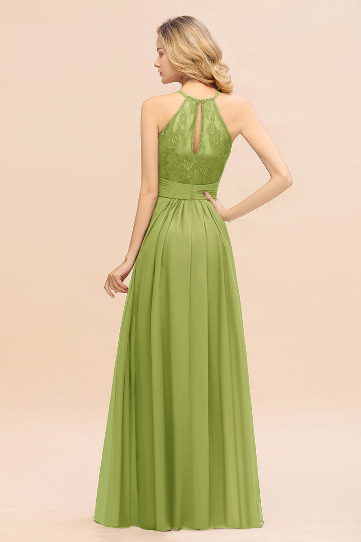 A-Line Halter Ruffles Sleeveless Floor-Length Dress-koscy