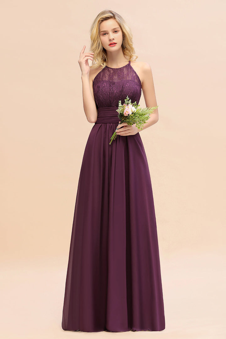 A-Line Halter Ruffles Sleeveless Floor-Length Dress-koscy