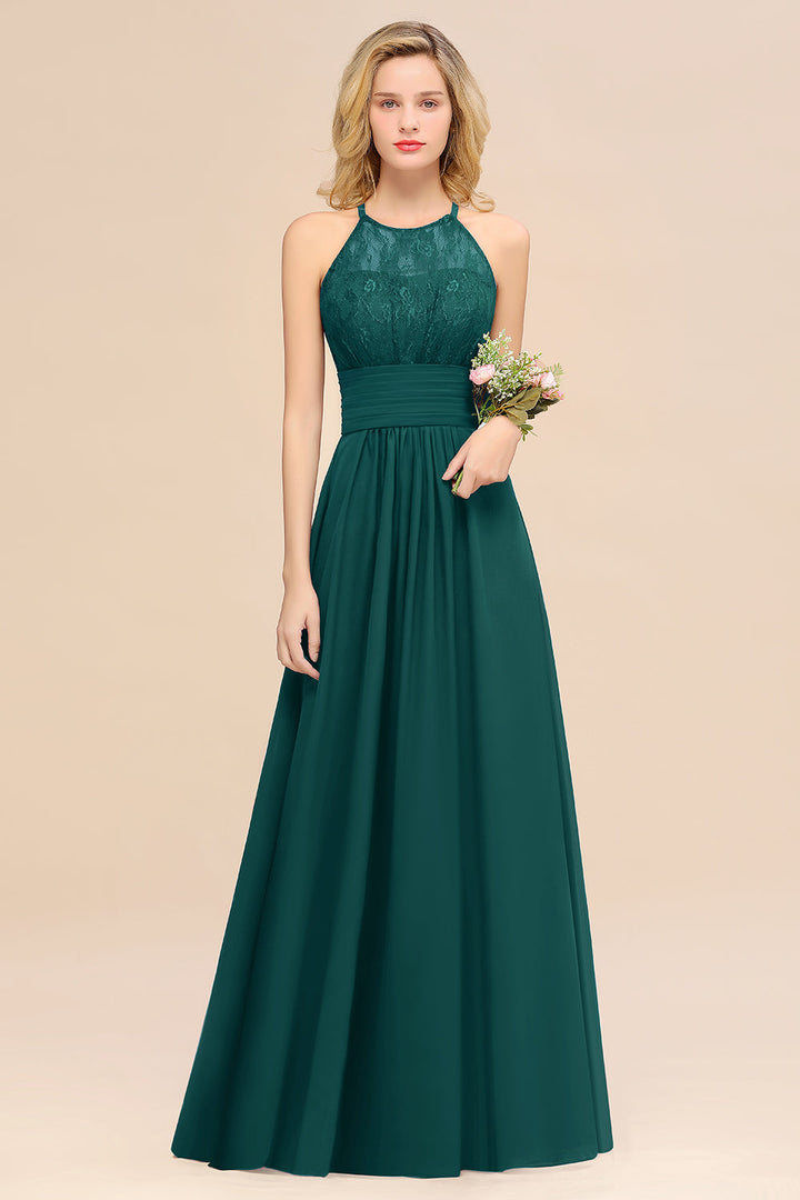 A-Line Halter Ruffles Sleeveless Floor-Length Dress-koscy