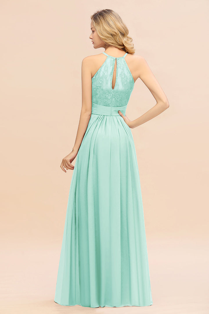 A-Line Halter Ruffles Sleeveless Floor-Length Dress-koscy