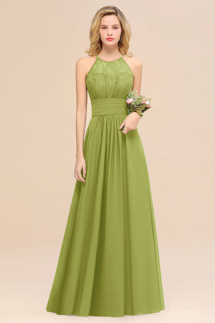 A-Line Halter Ruffles Sleeveless Floor-Length Dress-koscy