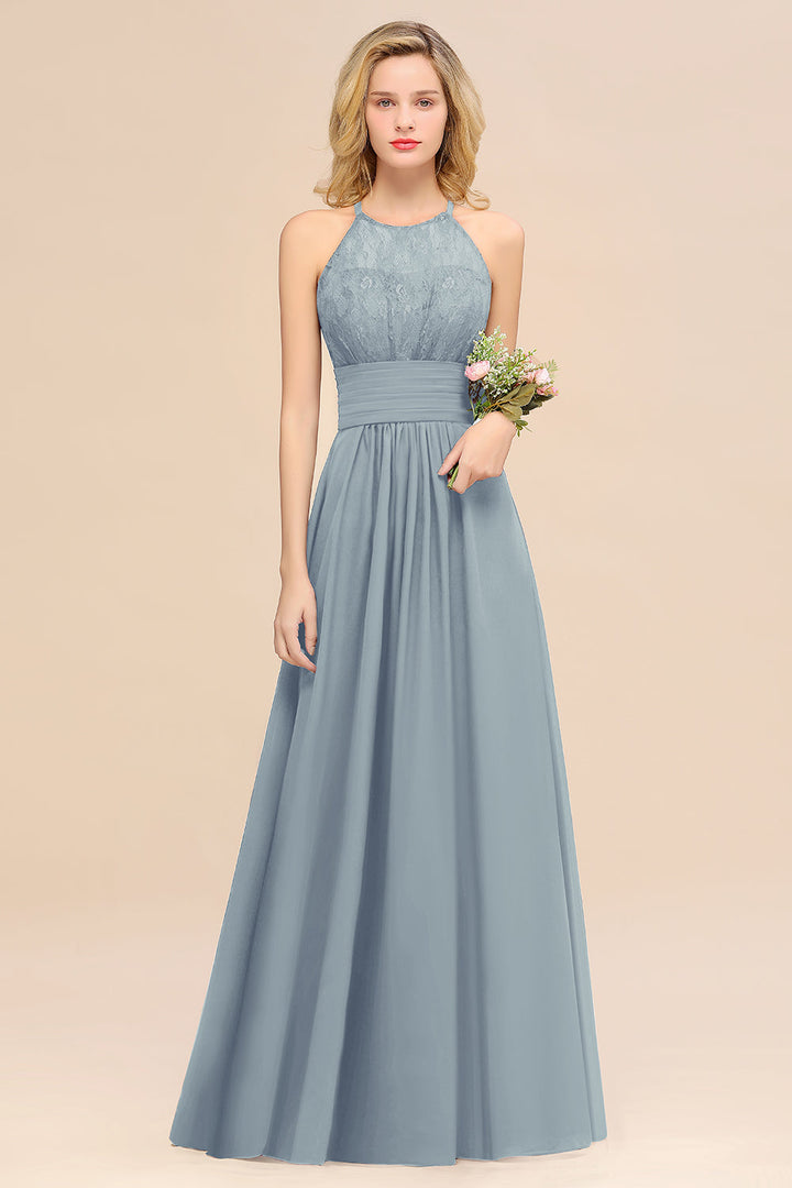 A-Line Halter Ruffles Sleeveless Floor-Length Dress-koscy