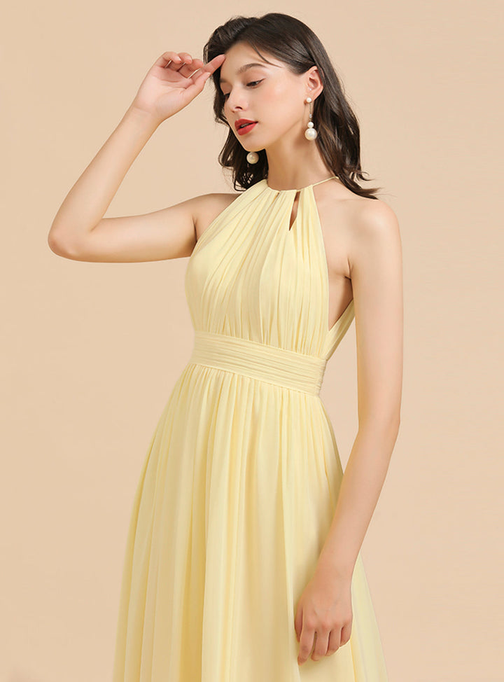 A-Line Halter Sleeveless Chiffon Floor-Length Dress-koscy