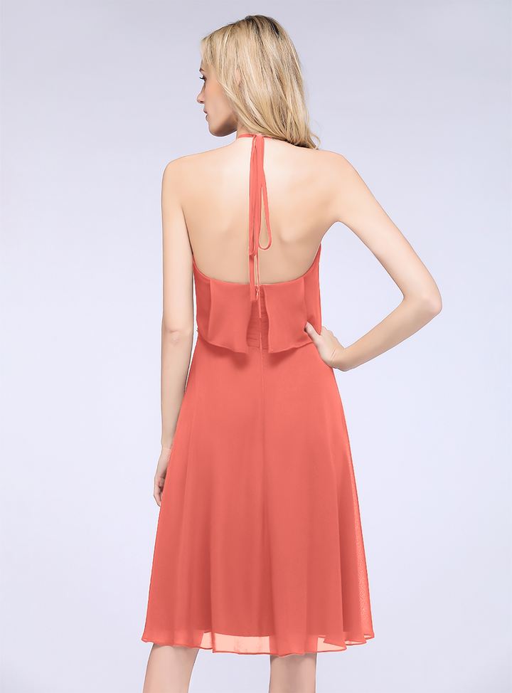 A-line Halter Sleeveless Chiffon Knee-Length Dress-koscy