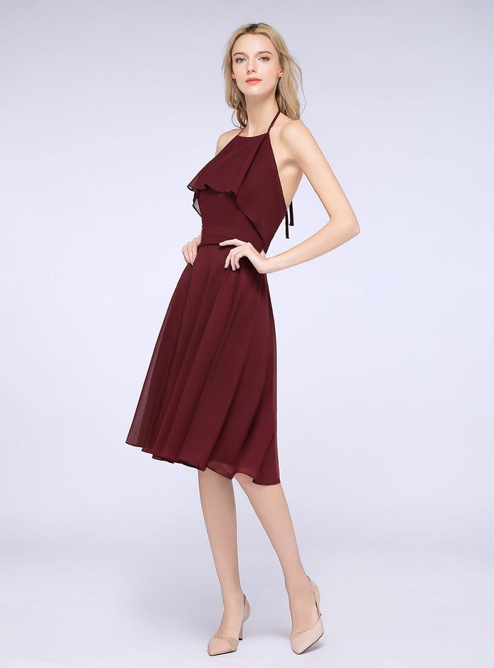 Koscy Gorgeous Halter Sleeveless Chiffon Short Bridesmaid Dress with Ruffle