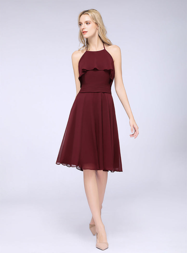 Koscy Gorgeous Halter Sleeveless Chiffon Short Bridesmaid Dress with Ruffle