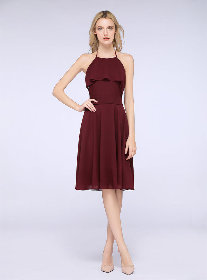 Koscy Gorgeous Halter Sleeveless Chiffon Short Bridesmaid Dress with Ruffle