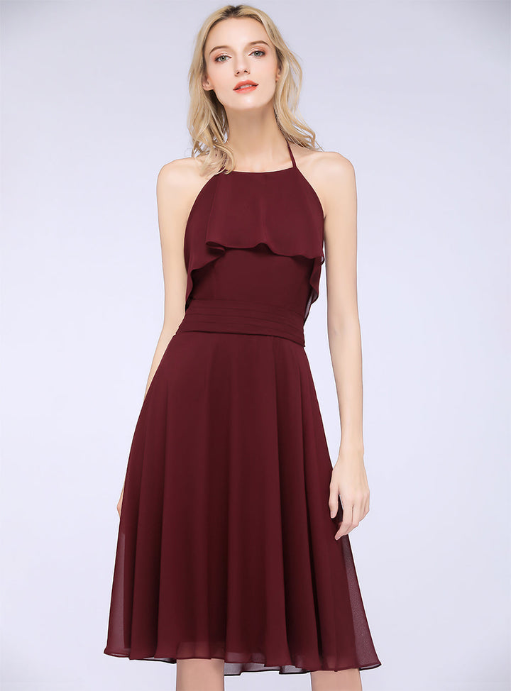 Koscy Gorgeous Halter Sleeveless Chiffon Short Bridesmaid Dress with Ruffle