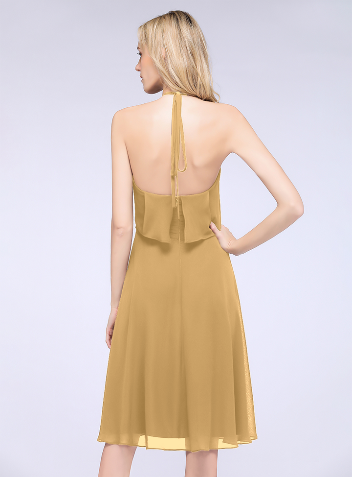 A-line Halter Sleeveless Chiffon Knee-Length Dress-koscy