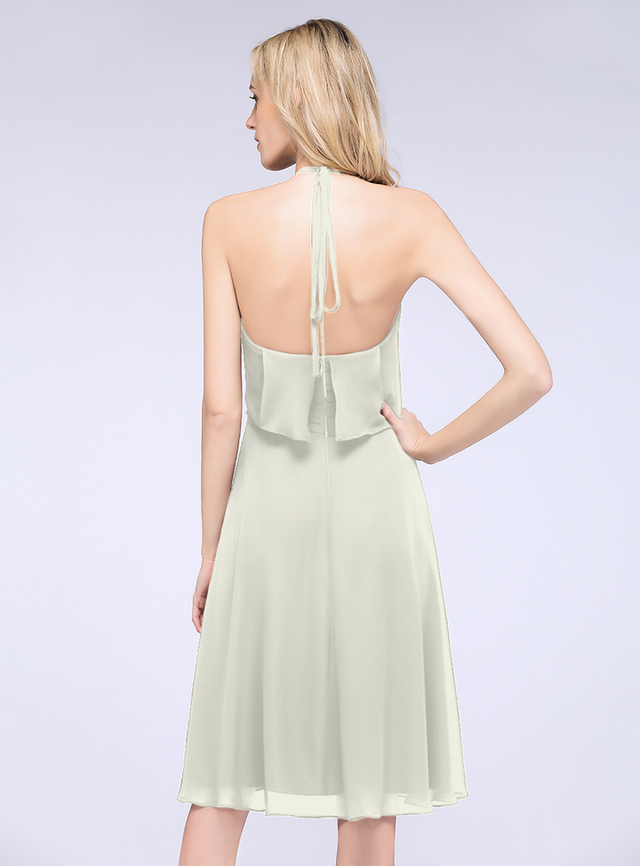 A-line Halter Sleeveless Chiffon Knee-Length Dress-koscy