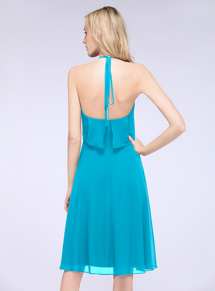 A-line Halter Sleeveless Chiffon Knee-Length Dress-koscy