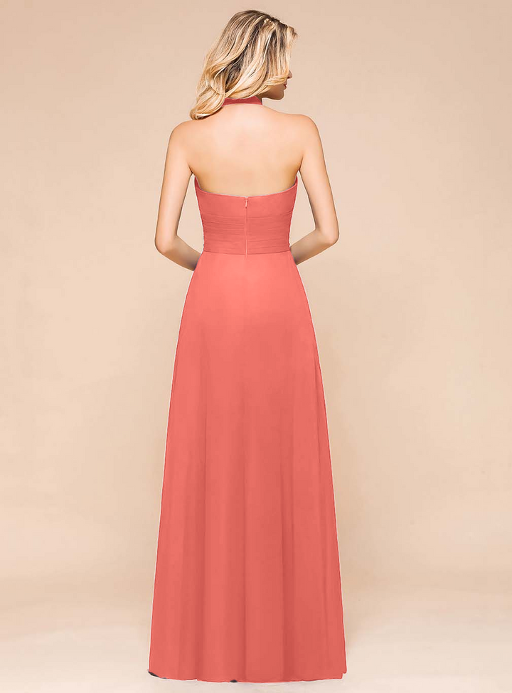 A-Line Halter Sleeveless Floor-Length Dress-koscy