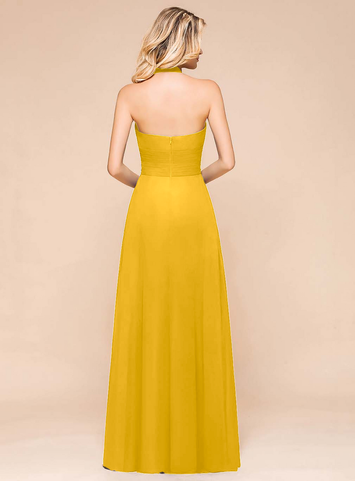 A-Line Halter Sleeveless Floor-Length Dress-koscy