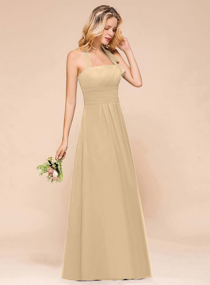 A-Line Halter Sleeveless Floor-Length Dress-koscy