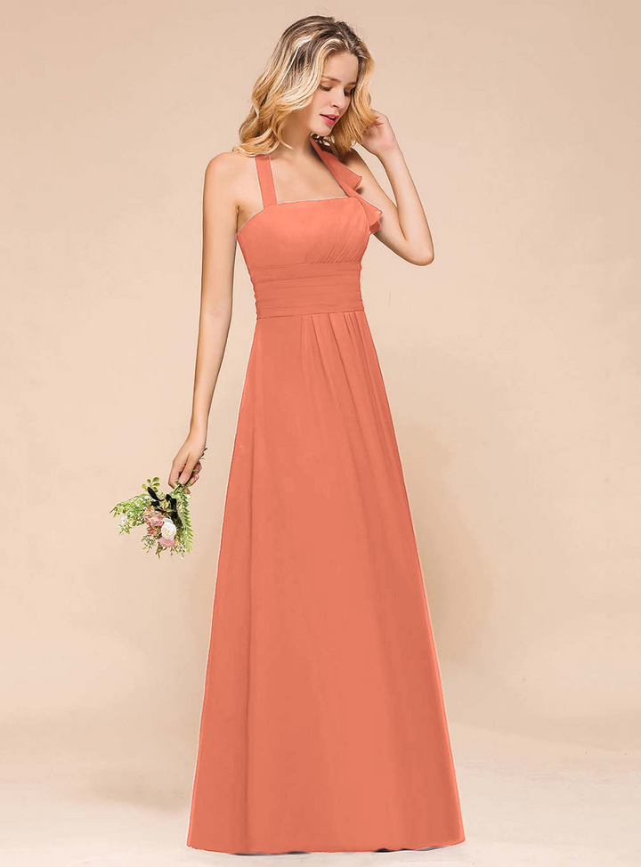 A-Line Halter Sleeveless Floor-Length Dress-koscy