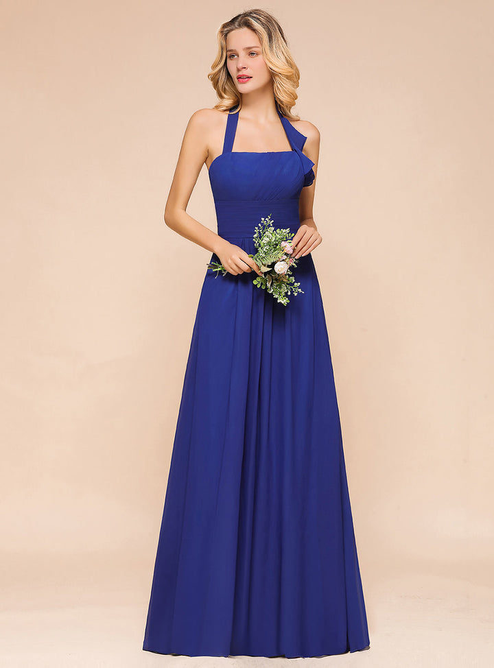 A-Line Halter Sleeveless Floor-Length Dress-koscy