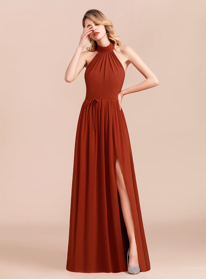 A-Line Halter Sleeveless Floor-Length Dress-koscy