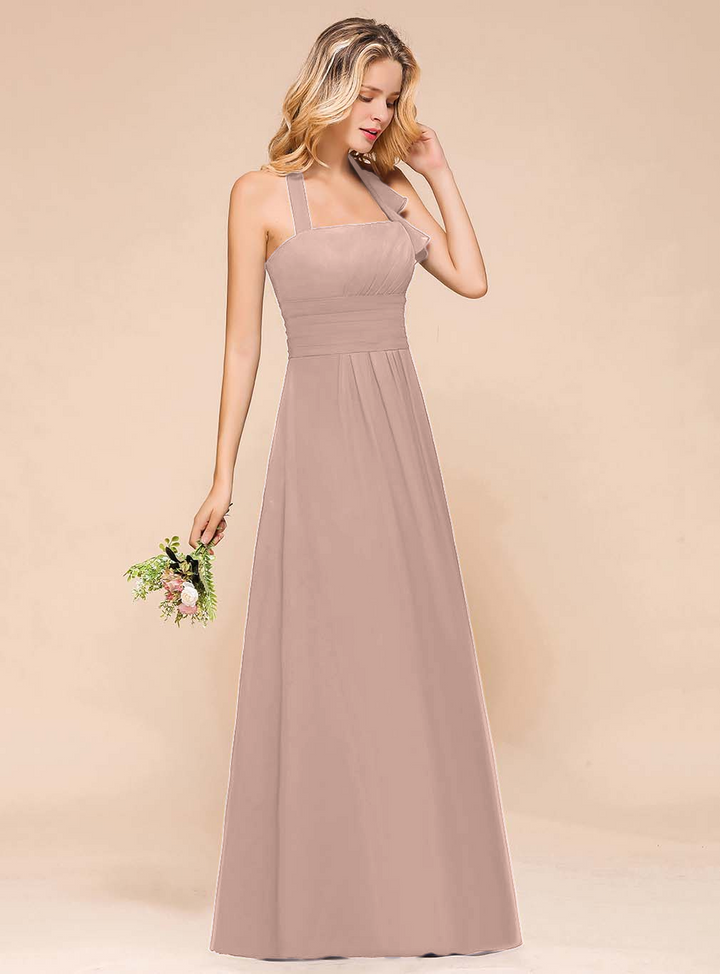 A-Line Halter Sleeveless Floor-Length Dress-koscy