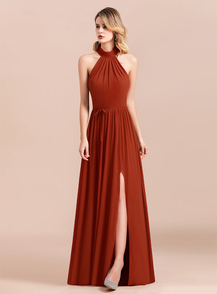 A-Line Halter Sleeveless Floor-Length Dress-koscy