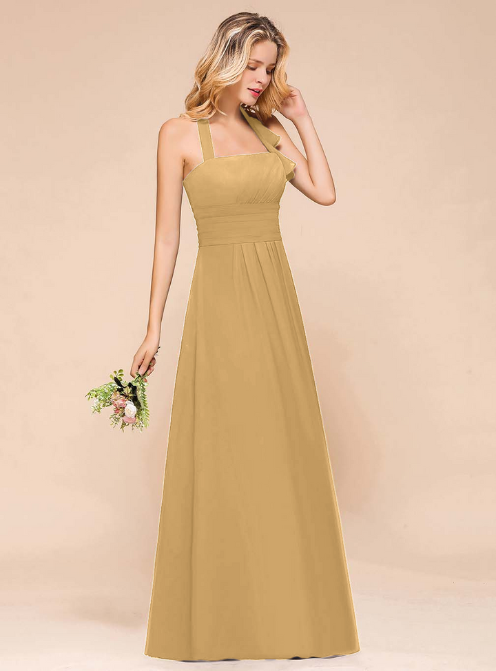 A-Line Halter Sleeveless Floor-Length Dress-koscy