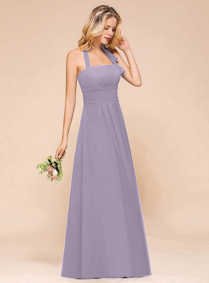 A-Line Halter Sleeveless Floor-Length Dress-koscy