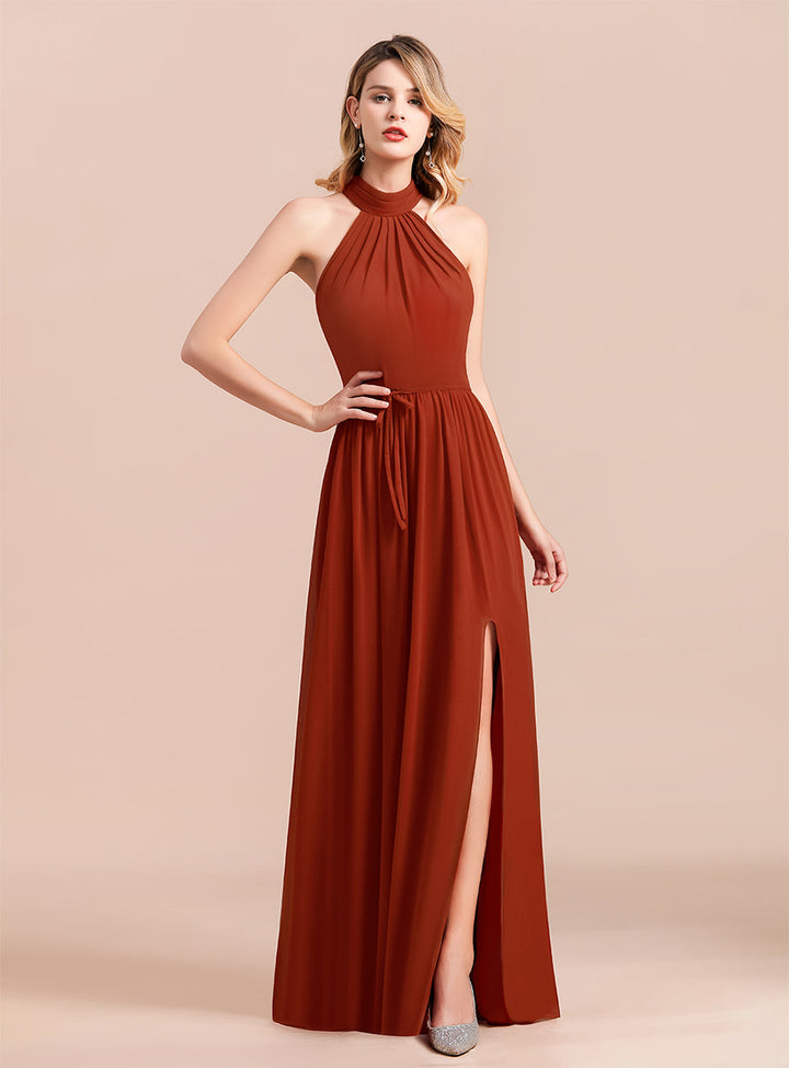 A-Line Halter Sleeveless Floor-Length Dress-koscy