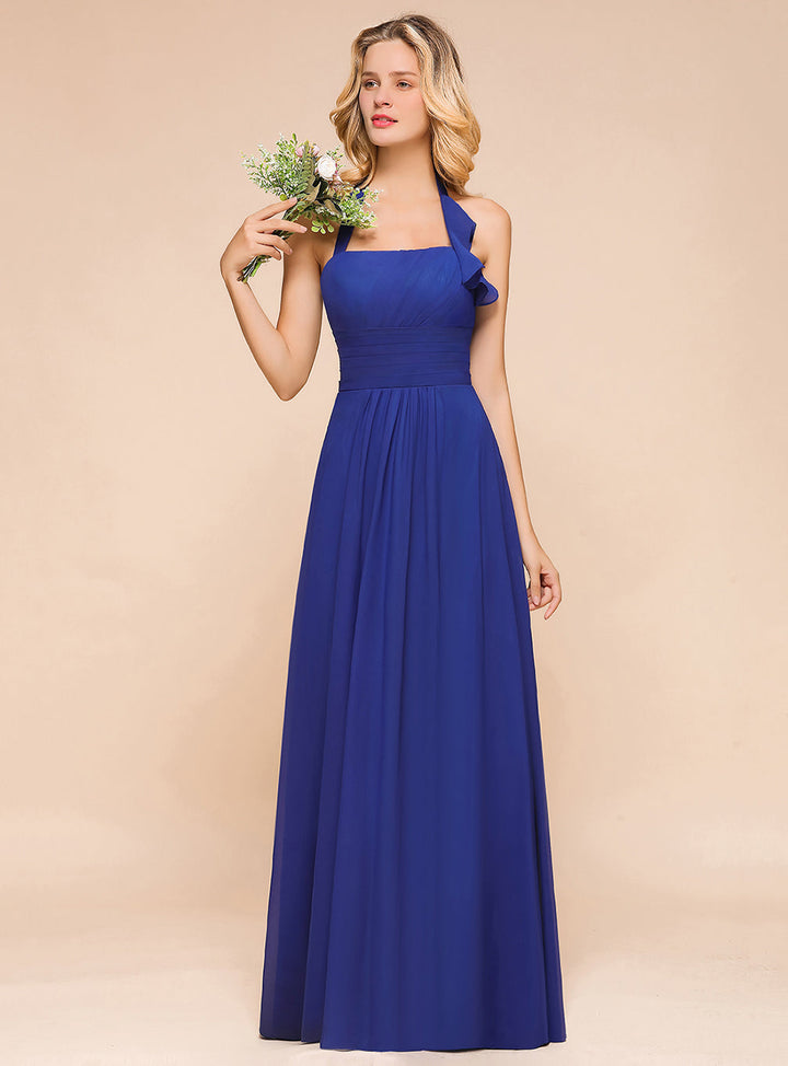 A-Line Halter Sleeveless Floor-Length Dress-koscy