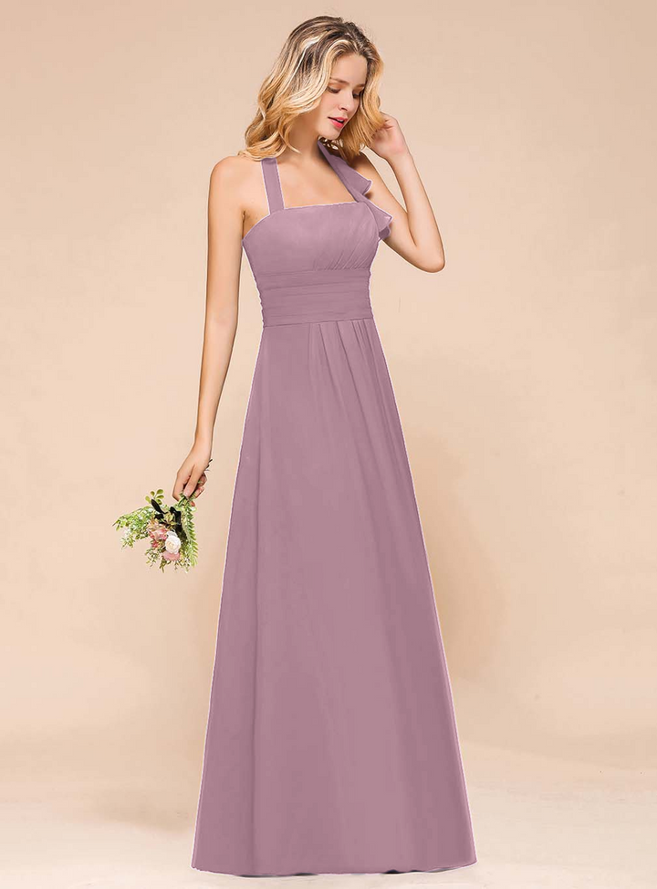 A-Line Halter Sleeveless Floor-Length Dress-koscy