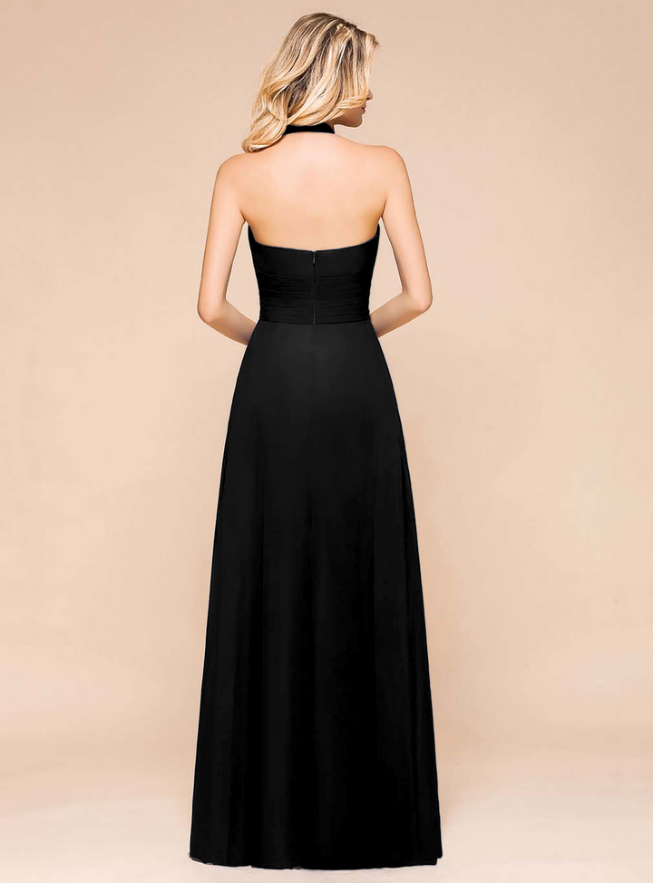 A-Line Halter Sleeveless Floor-Length Dress-koscy