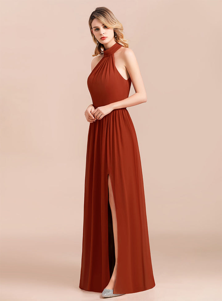 A-Line Halter Sleeveless Floor-Length Dress-koscy