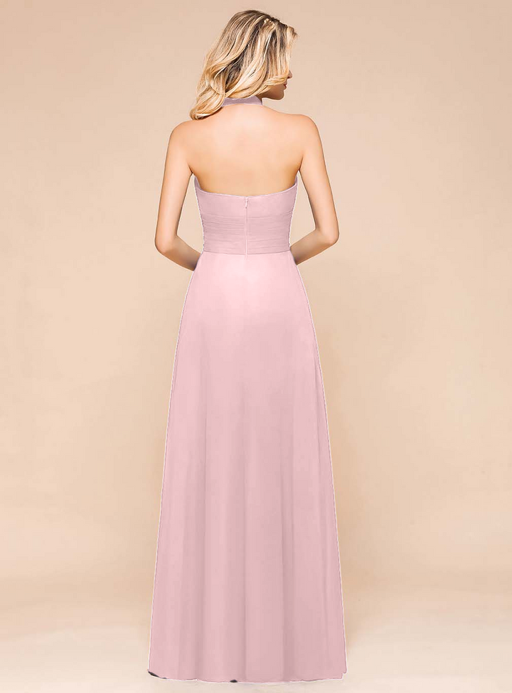 A-Line Halter Sleeveless Floor-Length Dress-koscy