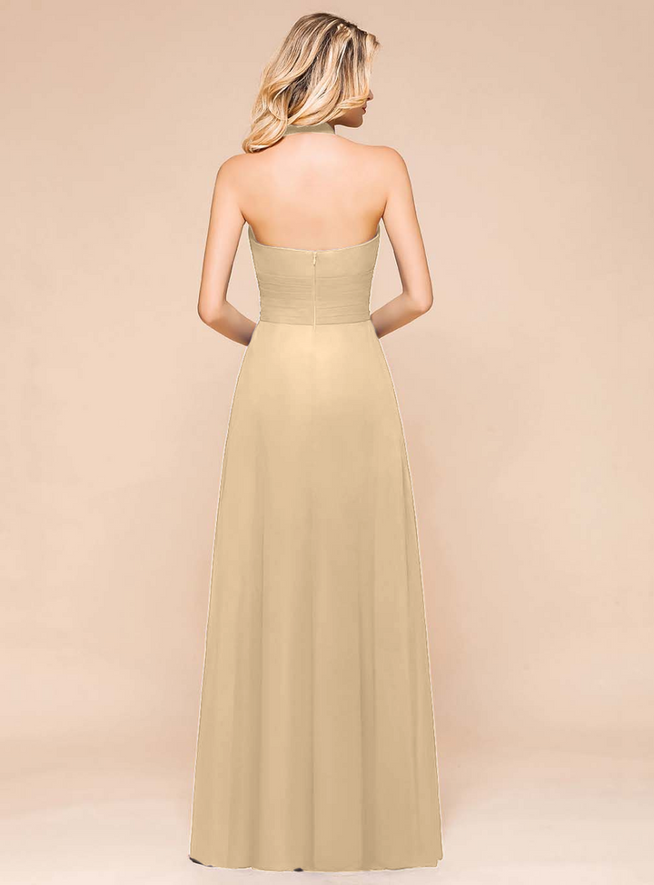 A-Line Halter Sleeveless Floor-Length Dress-koscy