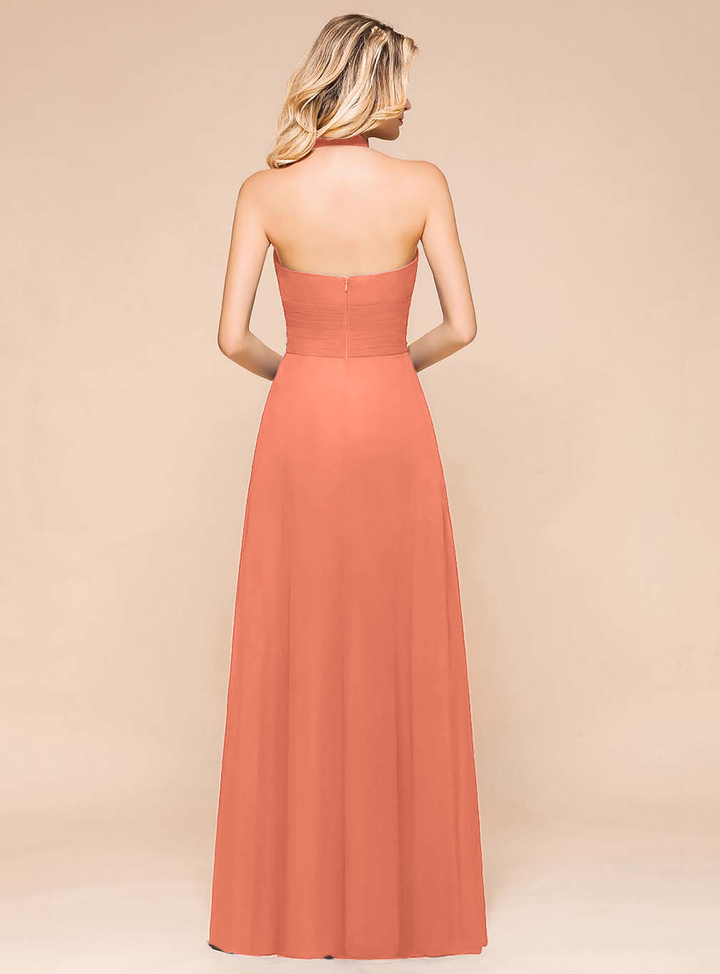 A-Line Halter Sleeveless Floor-Length Dress-koscy