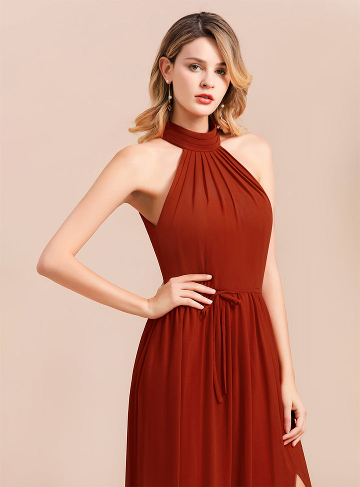 A-Line Halter Sleeveless Floor-Length Dress-koscy