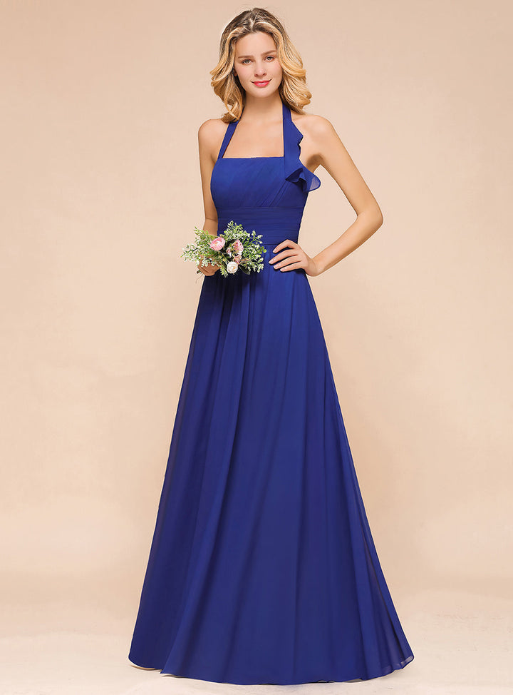 A-Line Halter Sleeveless Floor-Length Dress-koscy