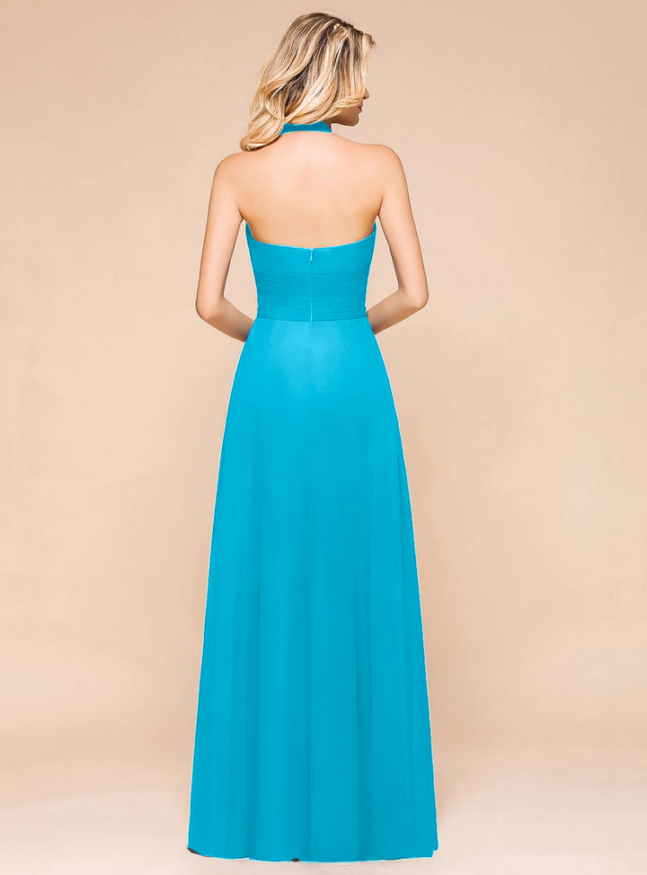 A-Line Halter Sleeveless Floor-Length Dress-koscy